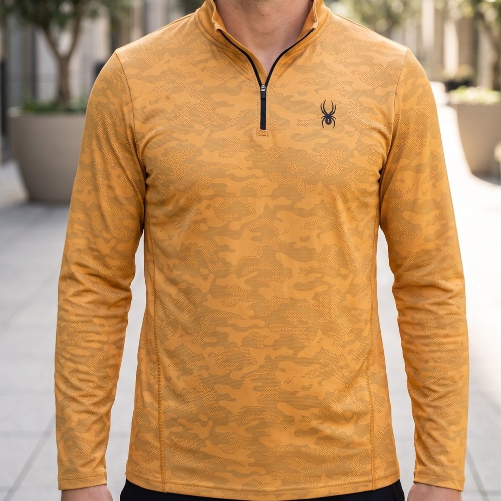 Spyder Active Mens Orange Camo Quarter Zip Pullover Performance Shirt SPM839